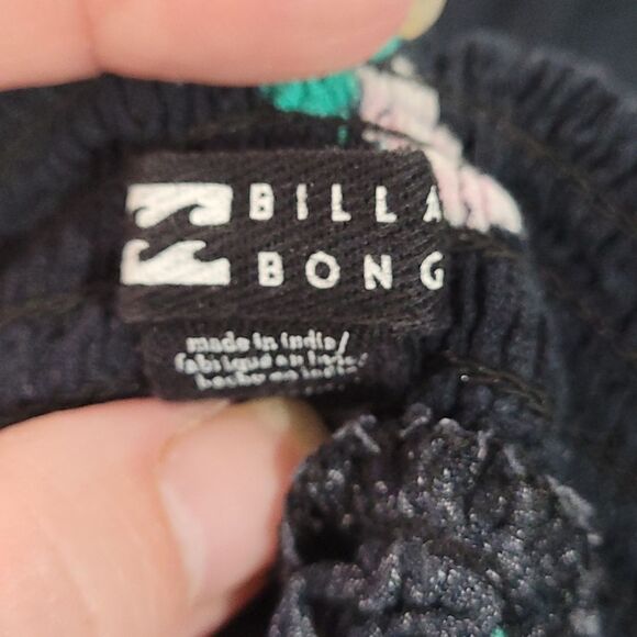 Billabong Wandering Soul Black Floral Print Wide Leg Pants - Picture 9 of 10